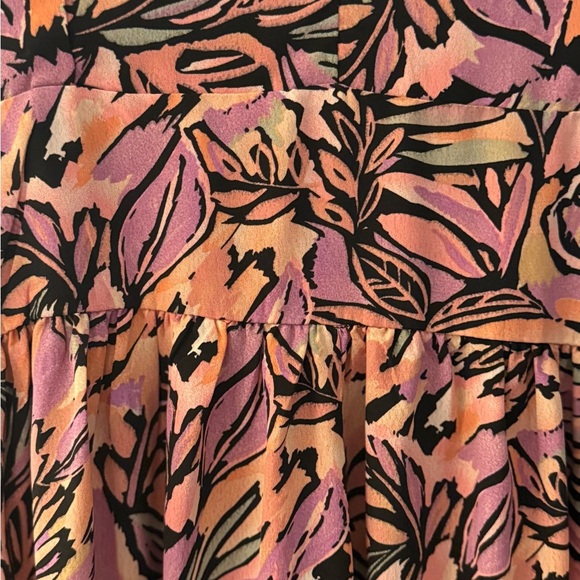 NWOT Molly Bracken Pink Palm Print Tie Sleeve Deep V-Neck Maxi Dress Size Small - Picture 12 of 14